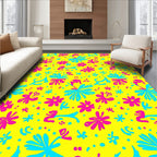 Bright Yellow Pink Blue Floral Bloom Rug