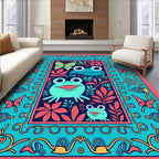 Whimsical Frog Butterfly Coral Garden Rug