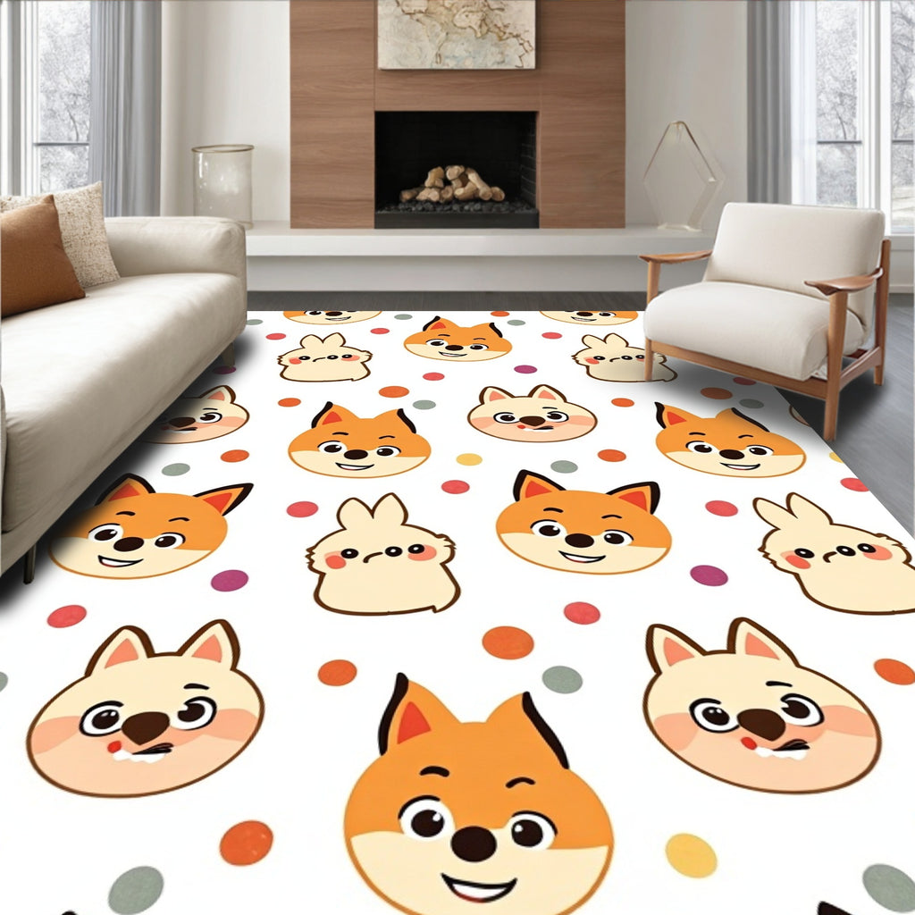 Whimsical Fox And Rabbit Confetti Rug