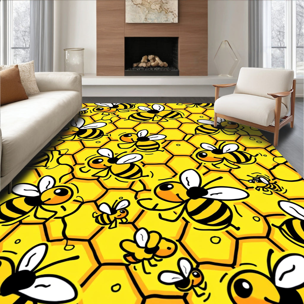 Happy Bees Honeycomb Swarm Rug
