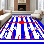 Bold Red Blue Striped Figure Rug