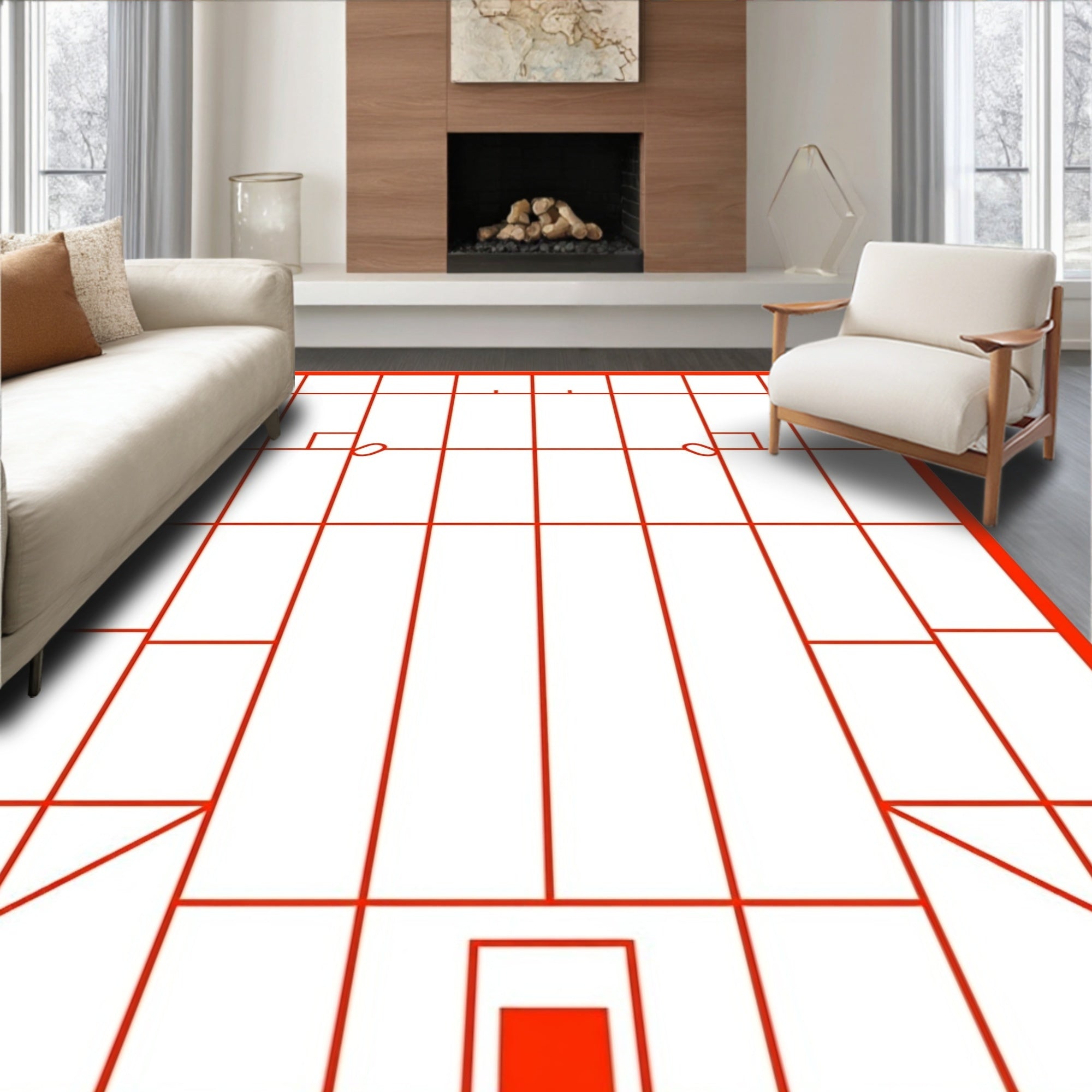 Geometric Red Rectangles Arrangement Rug