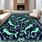 Aquatic Mermaids Neon Whimsical Navy Rug