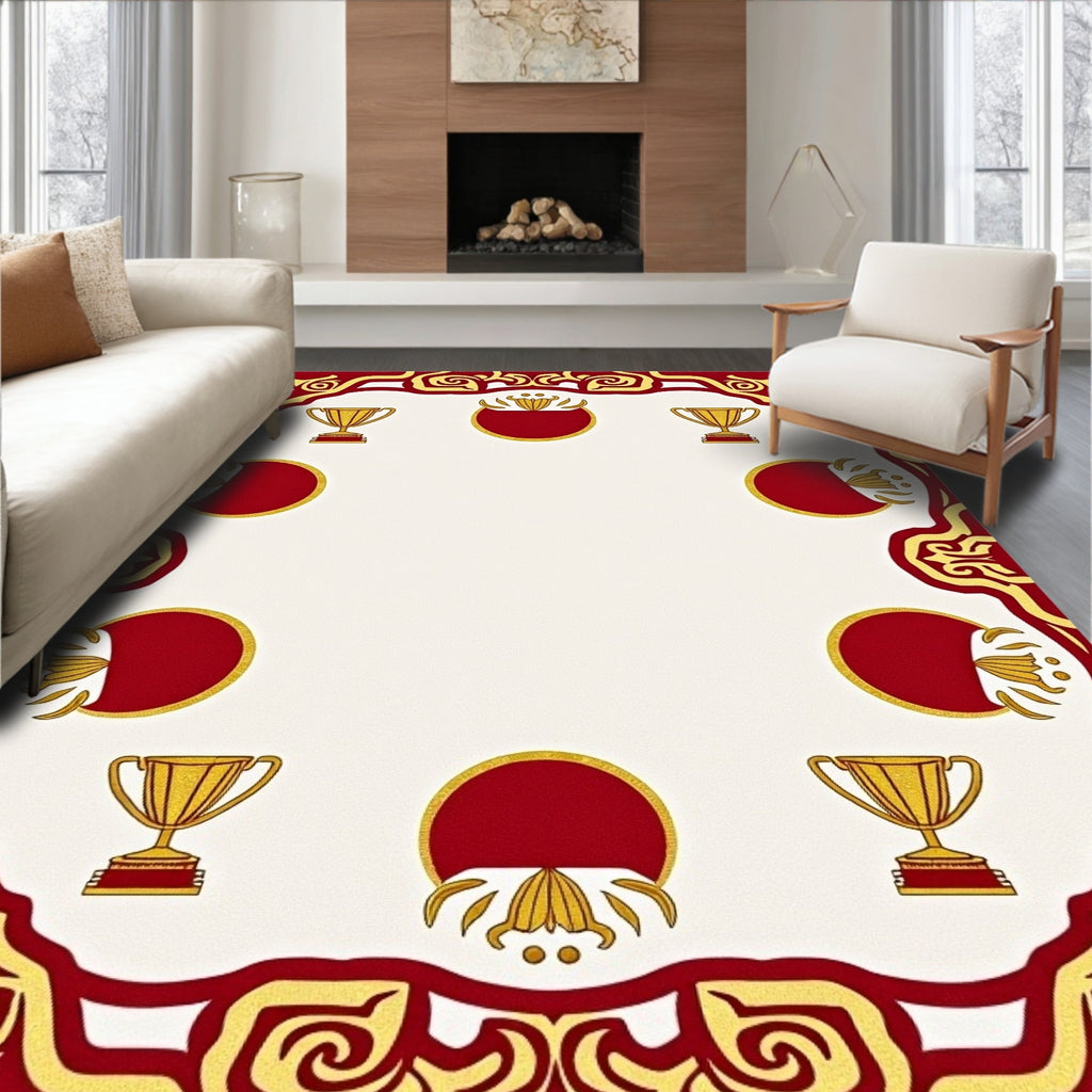 Regal Gold Trophy Red Medallion Border Rug