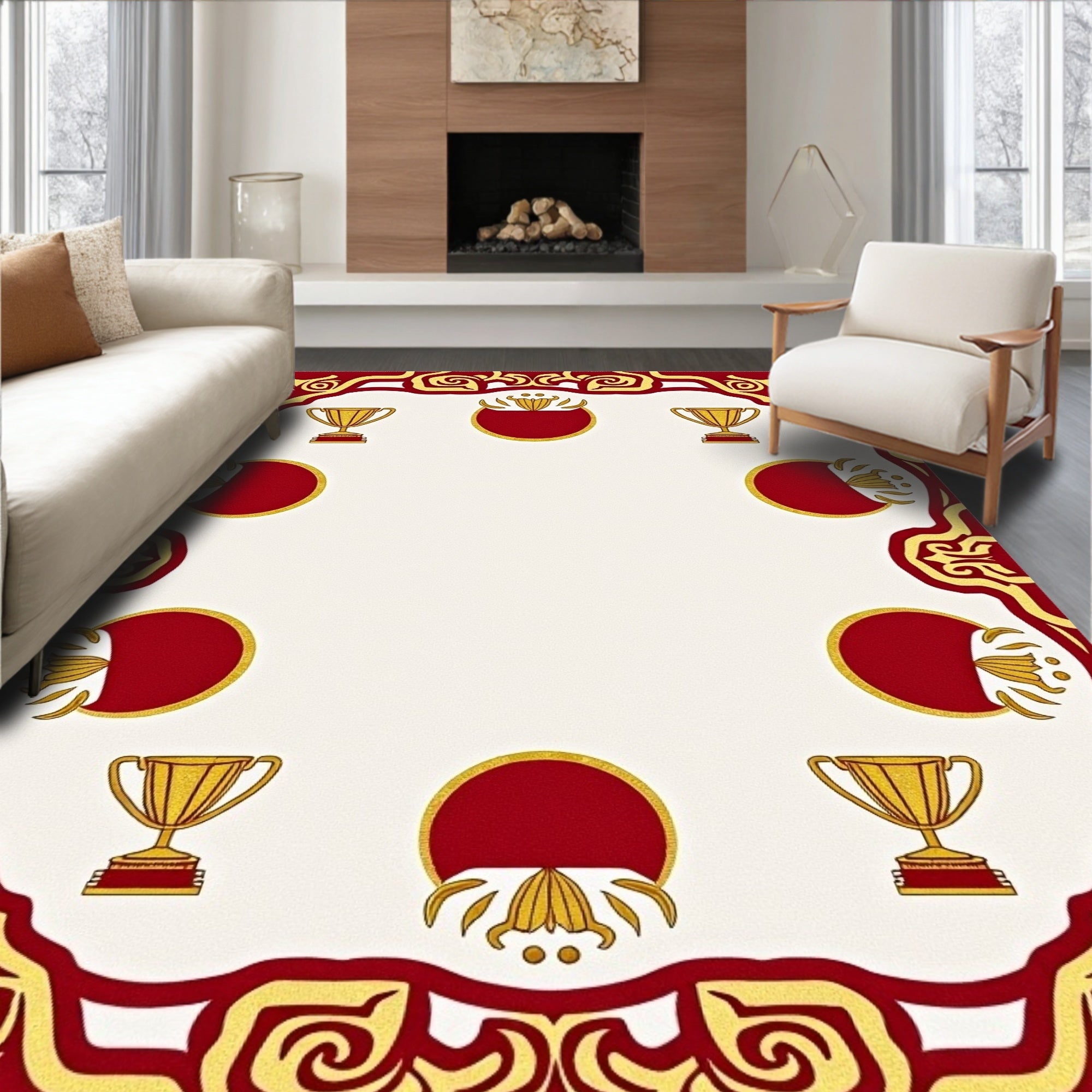 Regal Gold Trophy Red Medallion Border Rug