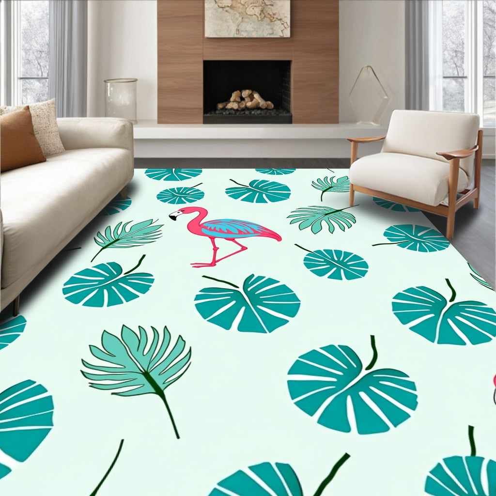 Pink Flamingo Tropical Leaf Medley Rug