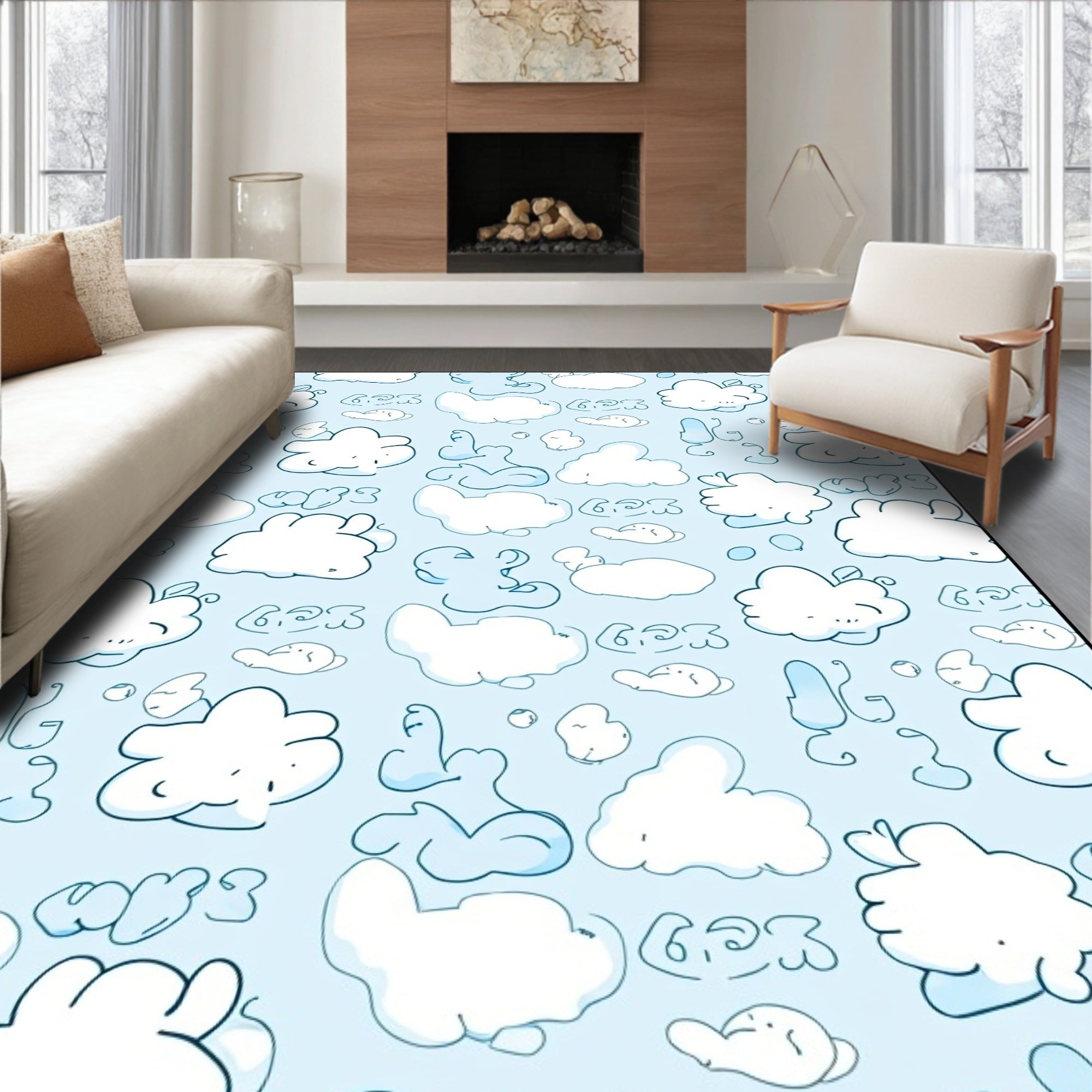 Whimsical Blue Cloud Dreamscape Rug