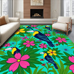 Vibrant Toucan Floral Jungle Scene Rug