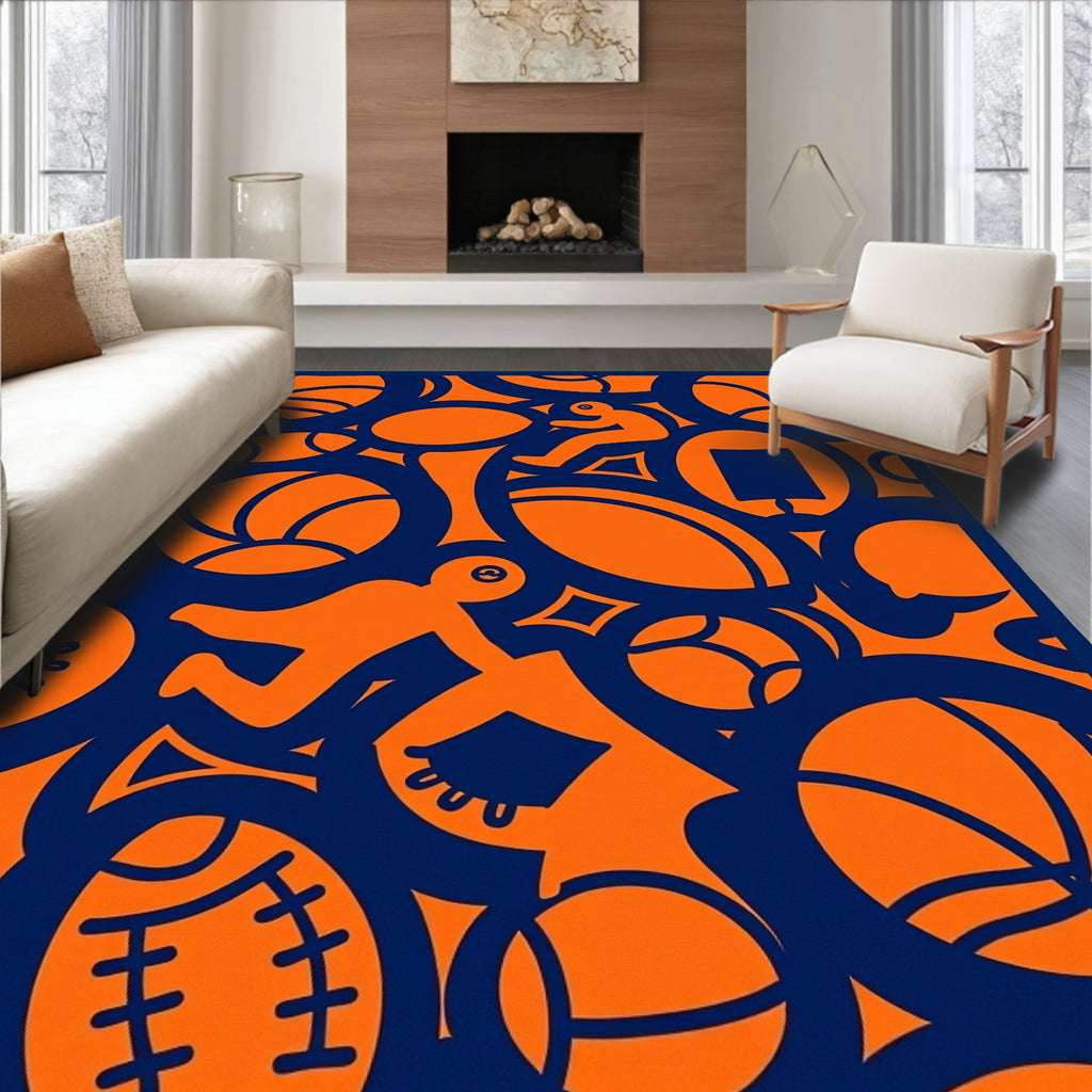 Orange Figure Blue Sports Collage Rug