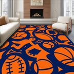 Orange Figure Blue Sports Collage Rug