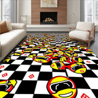 Red yellow cartoon racing characters checkerboard Rug