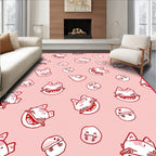 Whimsical Red Cat Faces Pink Rug