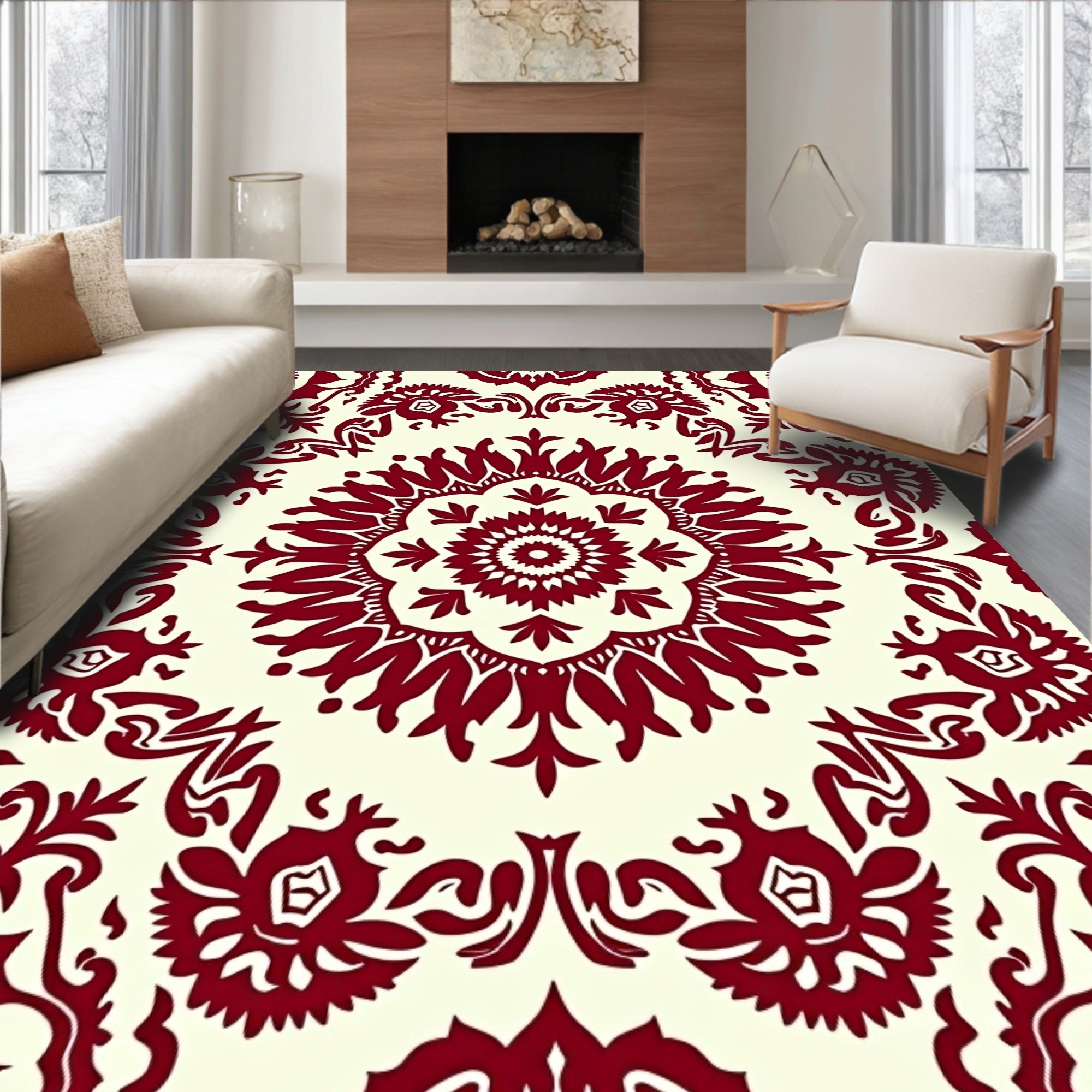 Cardinal Red Floral Mandala Rug