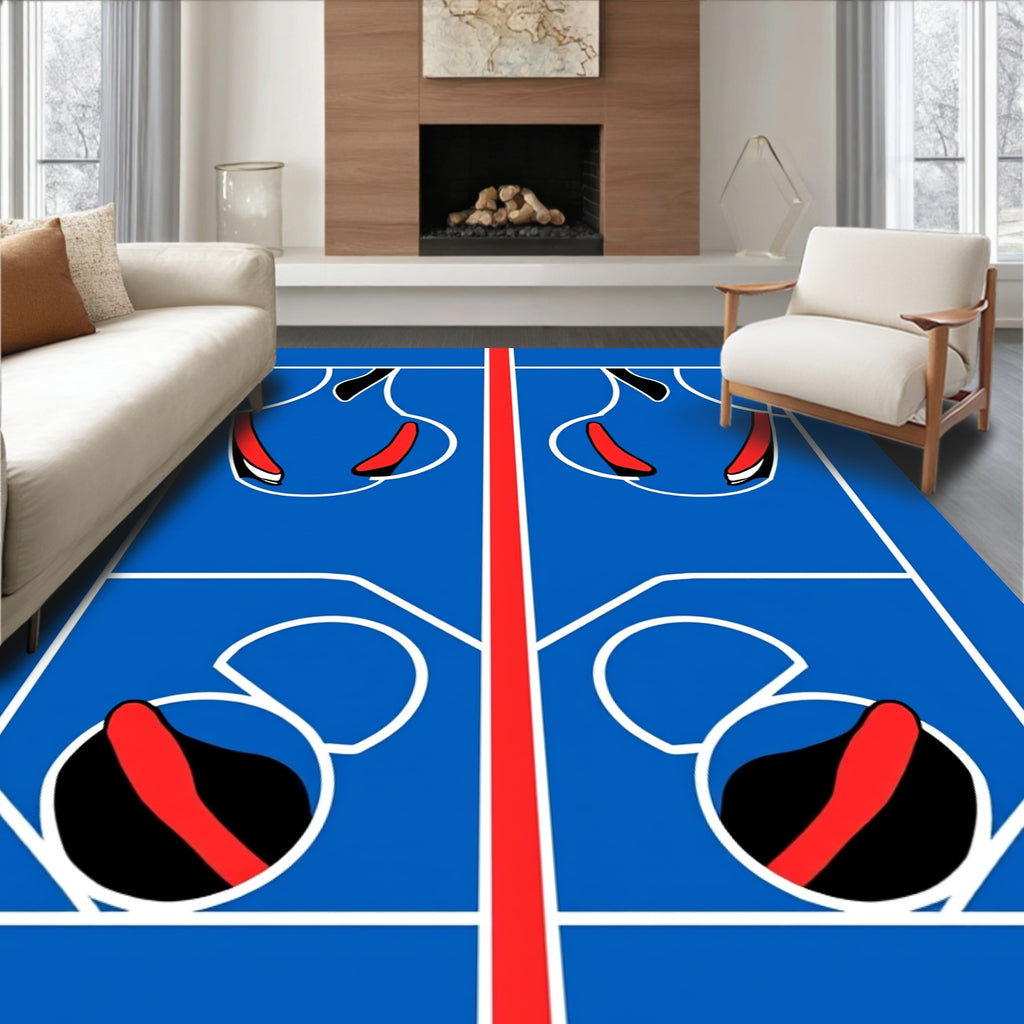 Bold Blue Red Abstract Panels Rug