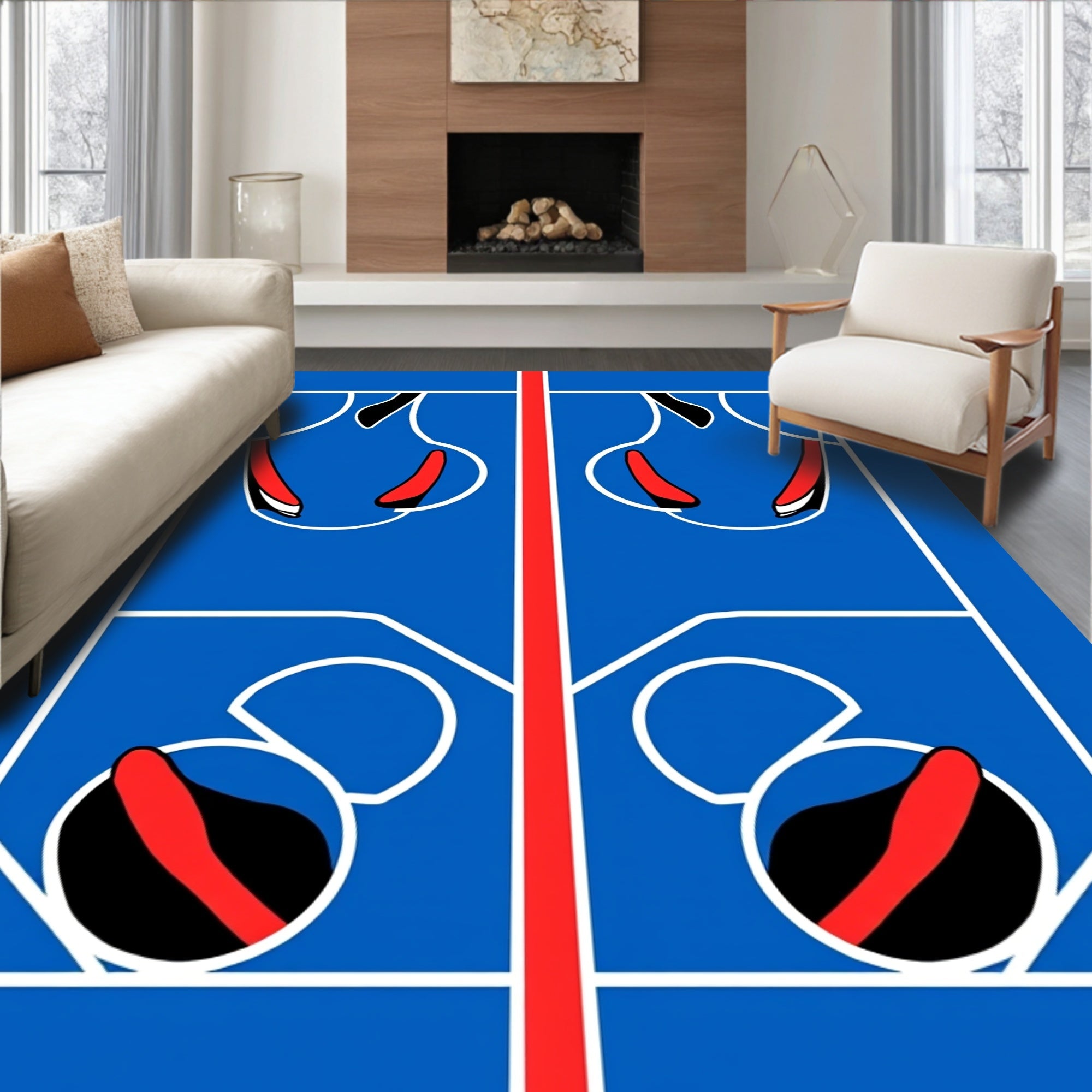 Bold Blue Red Abstract Panels Rug