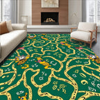 Whimsical Yellow Creature Green Swirl Rug
