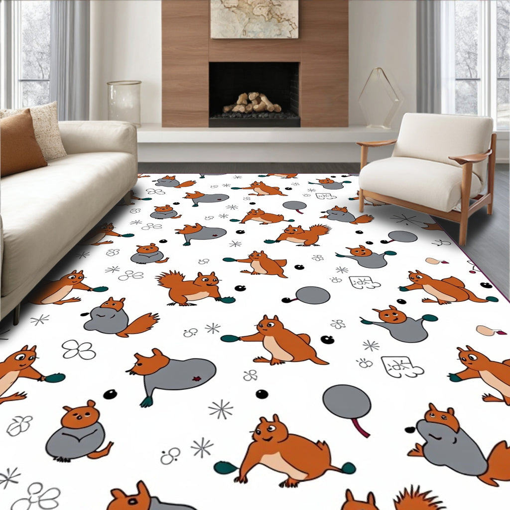 Whimsical Squirrels And Snowflakes Rug