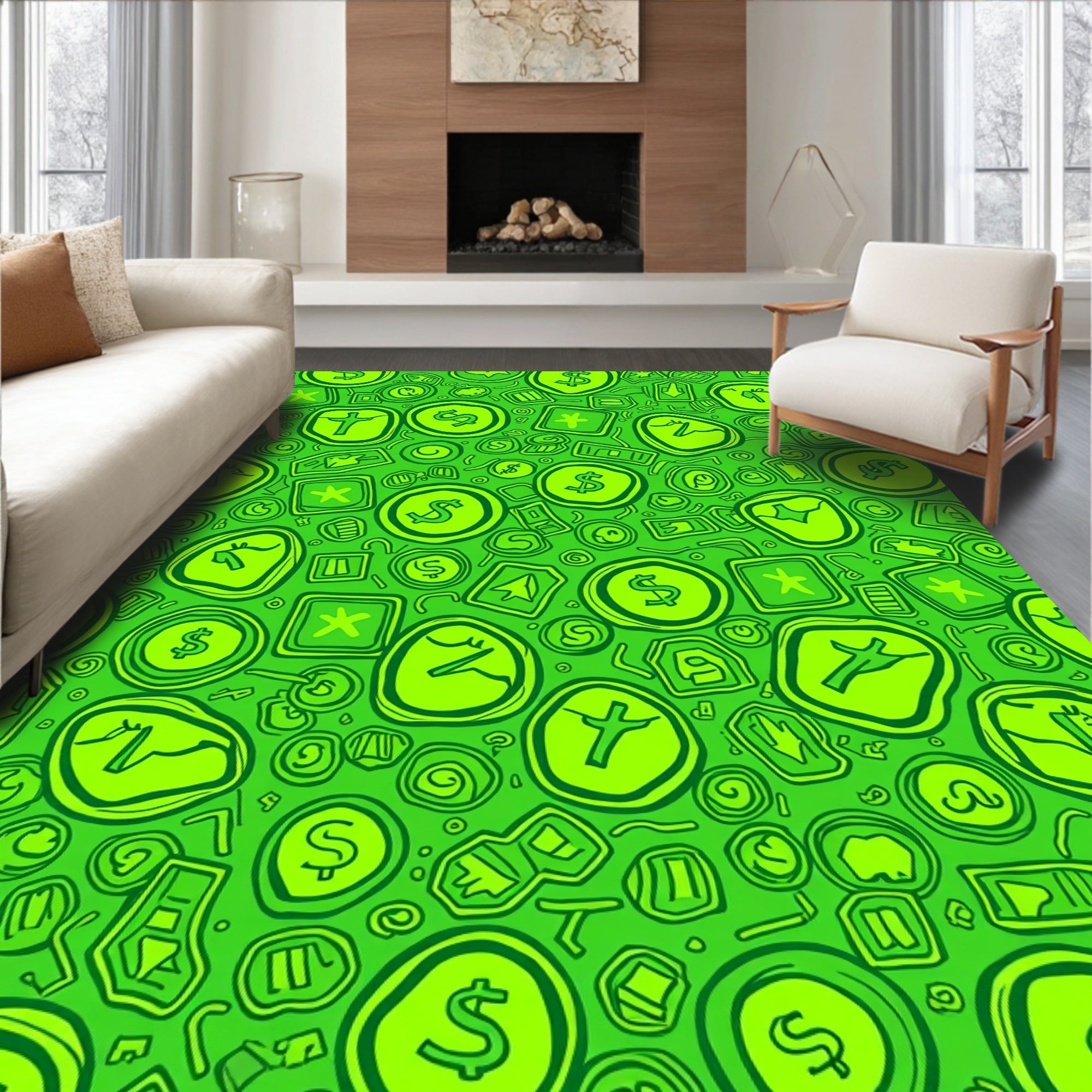 Bright Green Dollar Coin Collage Rug