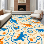 Cute Blue Orange Dinosaur Swirls Rug