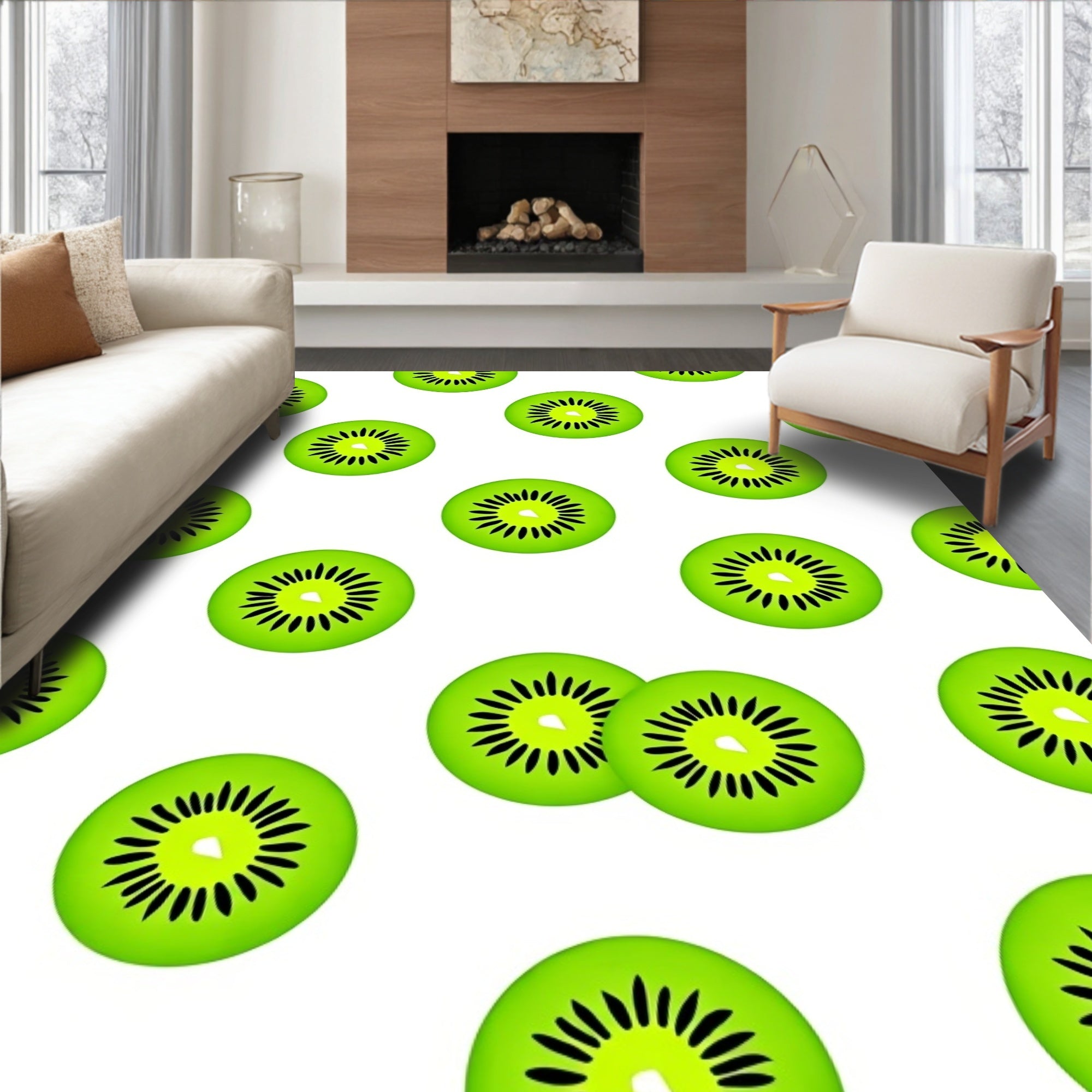Vibrant Green Kiwi Slice Repeat Rug
