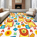 Playful Yellow Lion Alphabet Whimsy Rug