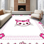 Cute Pink Kitty Flower Border Rug