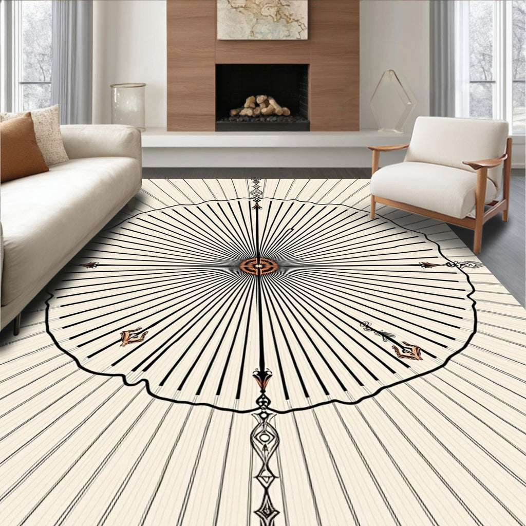 Sunburst Black Line Mandala Rug