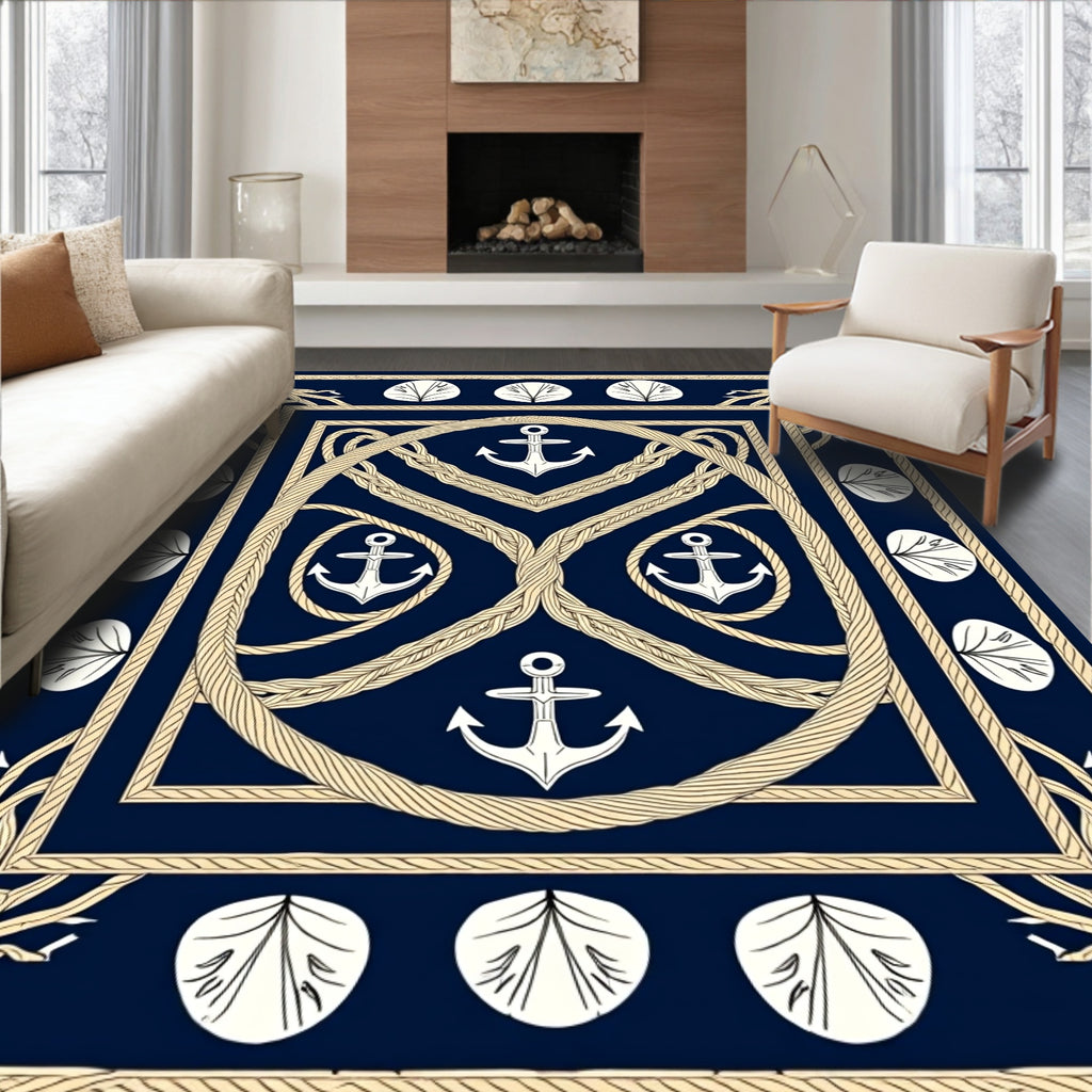 Nautical Navy Anchor Rope Mandala Rug