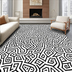 Black and White Abstract Maze Rug