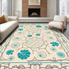 Teal Seashell Floral Abstract Border Rug