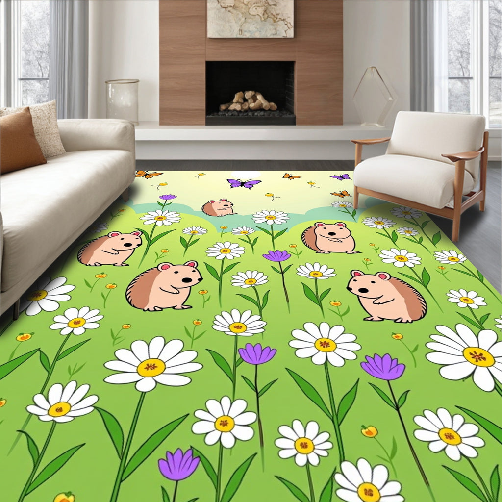 Whimsical Hedgehog Garden Butterflies Rug