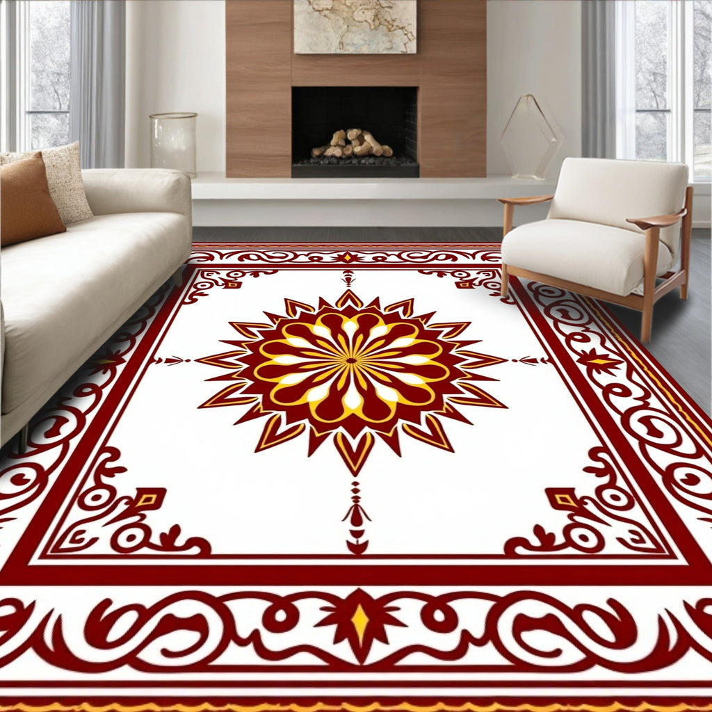 Garnet Gold Floral Centerpiece Frame Rug