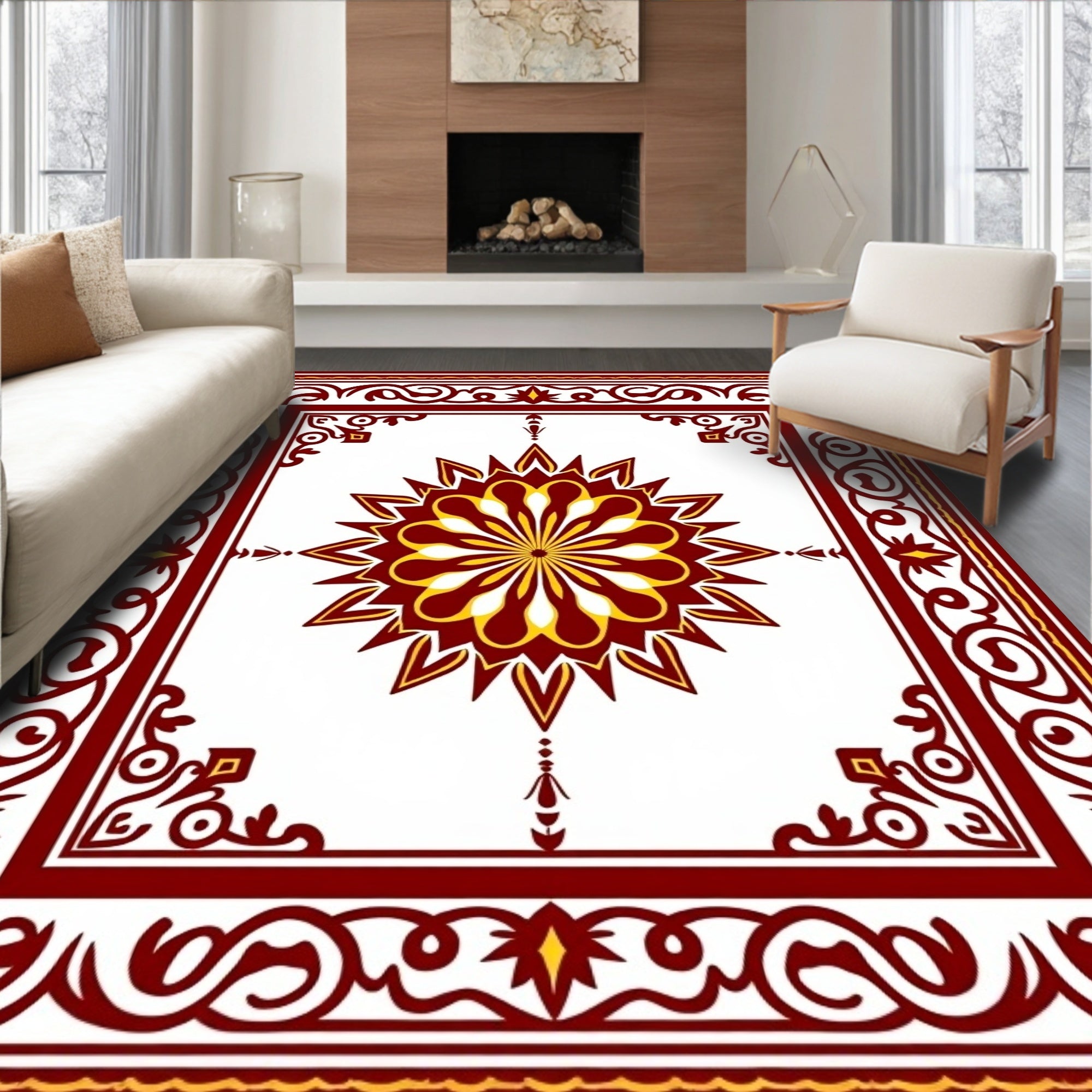 Garnet Gold Floral Centerpiece Frame Rug