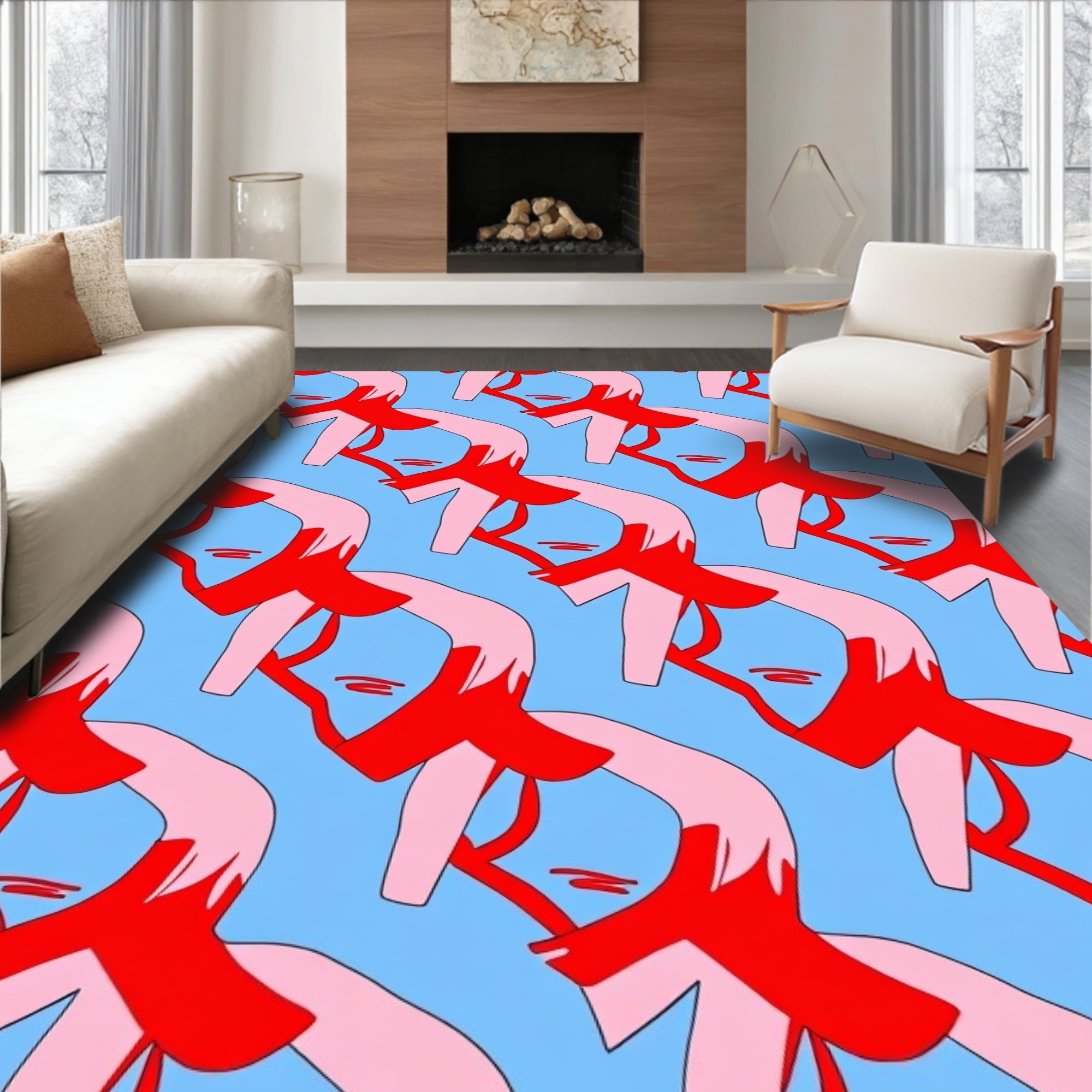 Bold Red Pink Face Abstract Rug