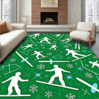 Green Snowboarding Snowflakes Joyful Skiers Rug