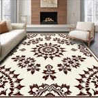 Dark Brown Cream Medallion Floral Arrangement Rug