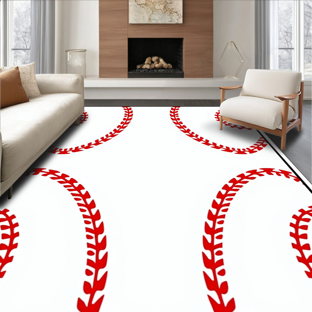Red Baseball Stitch Graphic Rug