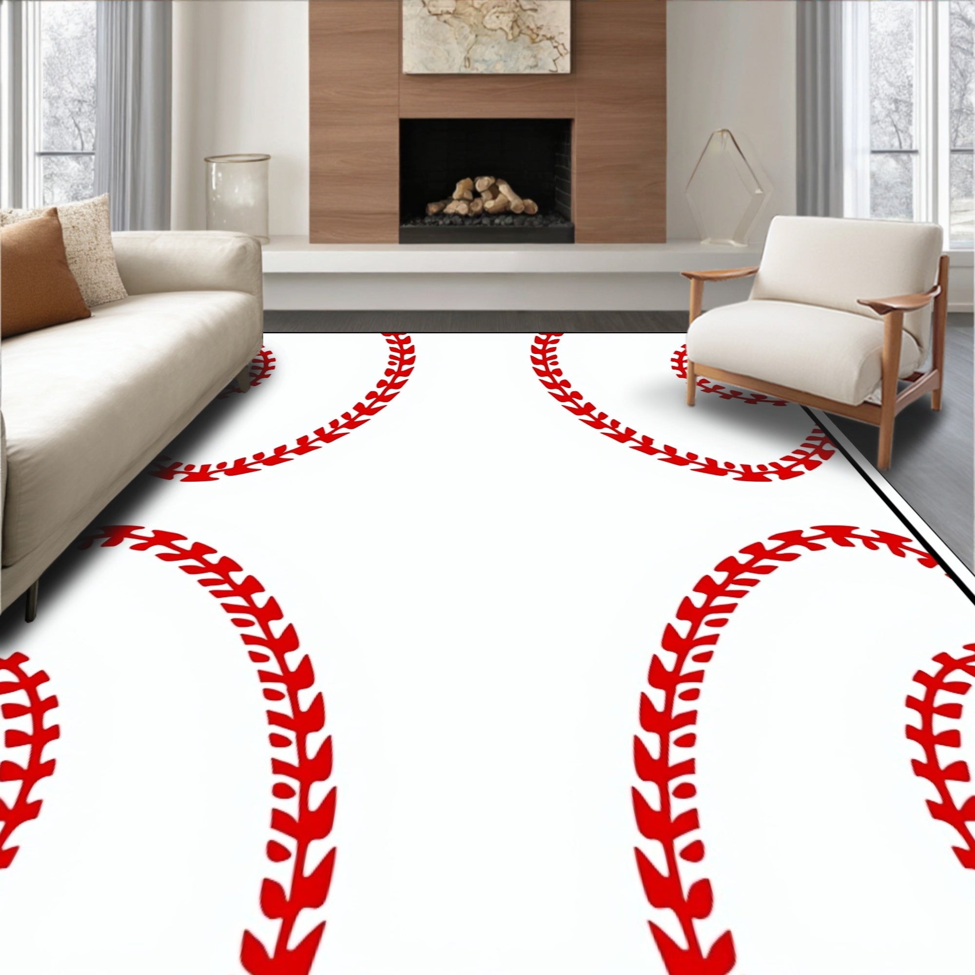 Red Baseball Stitch Graphic Rug
