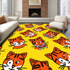 Playful Orange Tiger Faces Yellow Background Rug