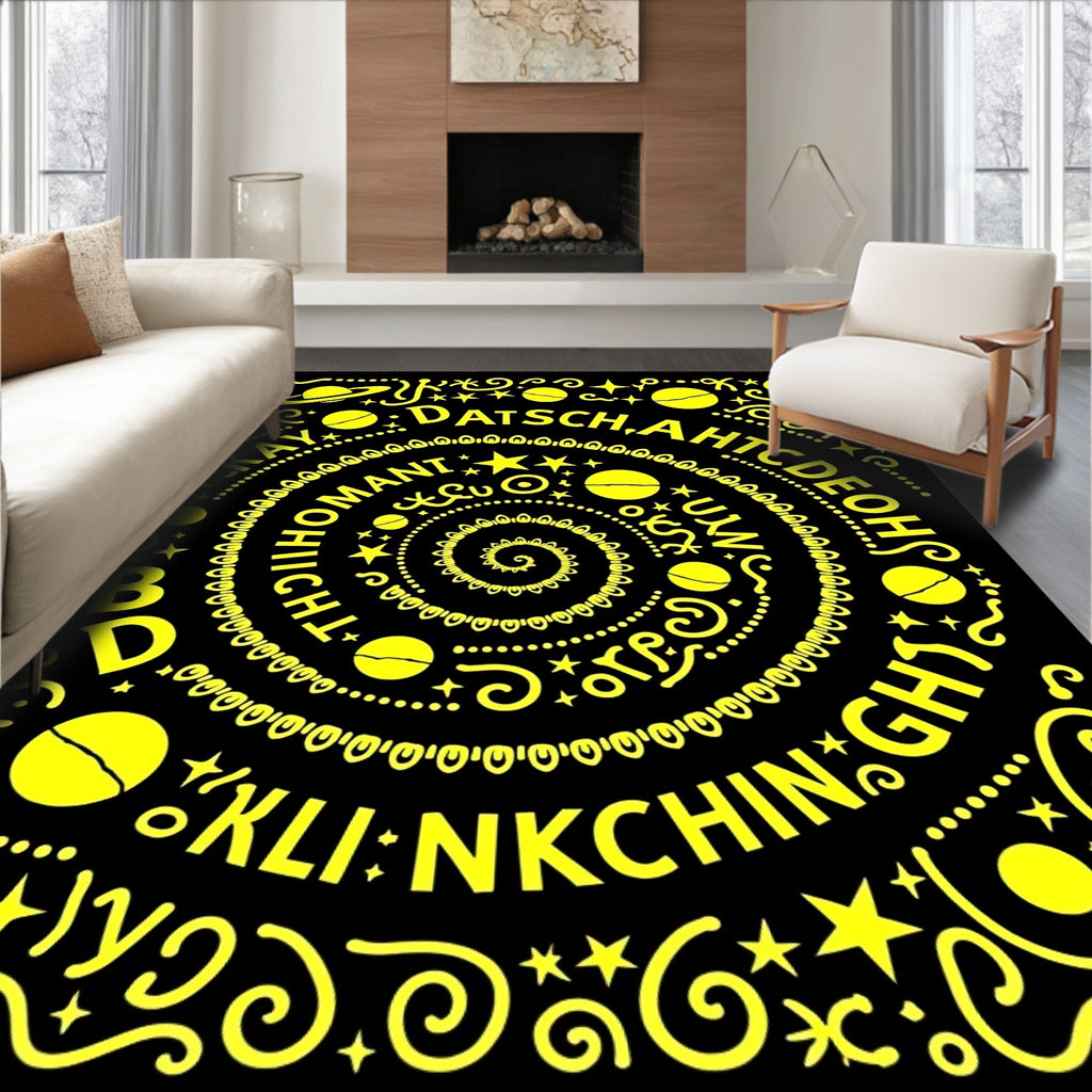 Galactic Yellow Alphabet Swirl Rug