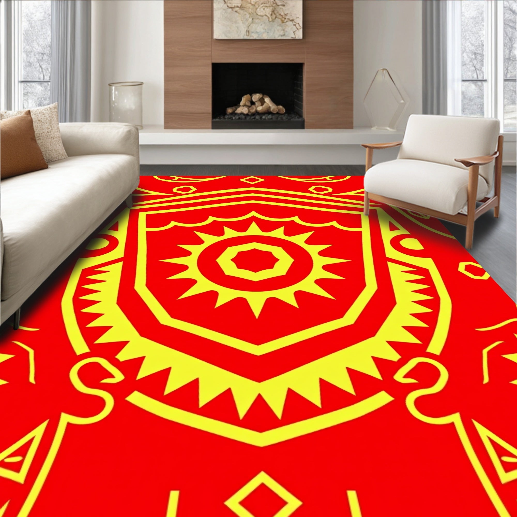 Bold Red Sun Icon Emblem Rug