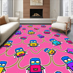 Whimsical Pink Robot Abstract Play Rug