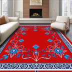 Red Blue Floral Vine Border Rug