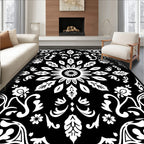 Black White Floral Mandala Rug