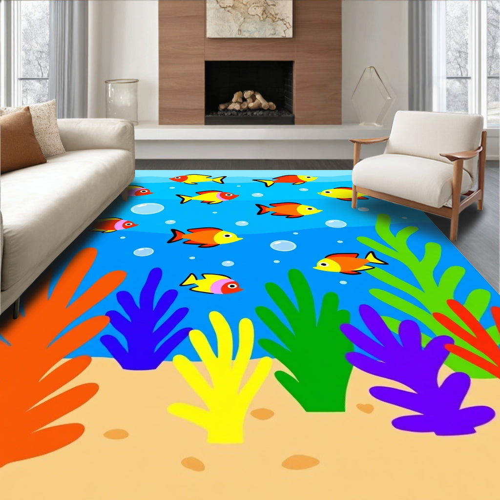 Whimsical Fish Coral Reef Scene Rug