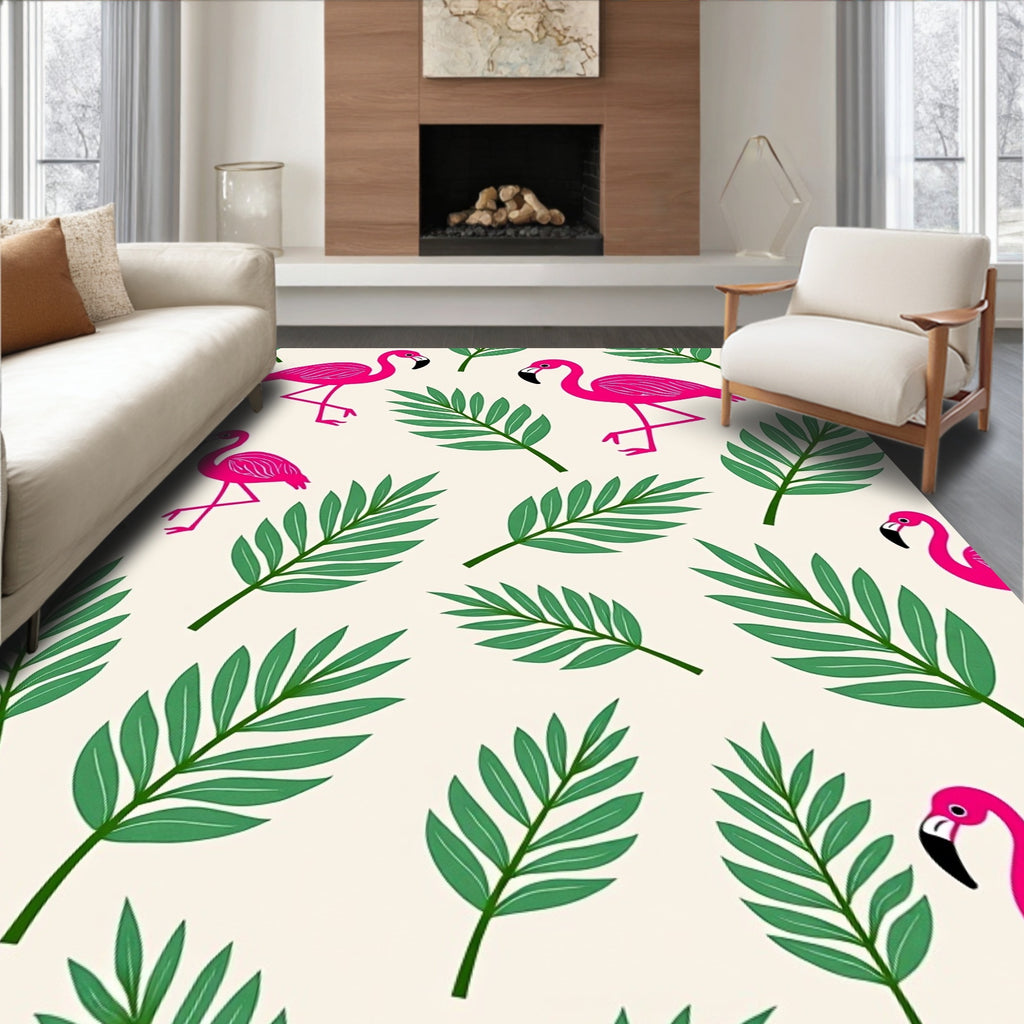 Pink Flamingo Tropical Palm Leaf Rug