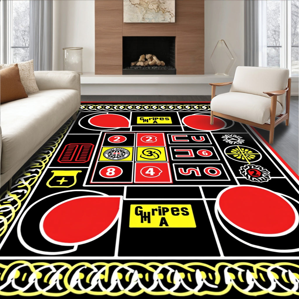 Bold Red Yellow Graphic Geometric Abstraction Rug