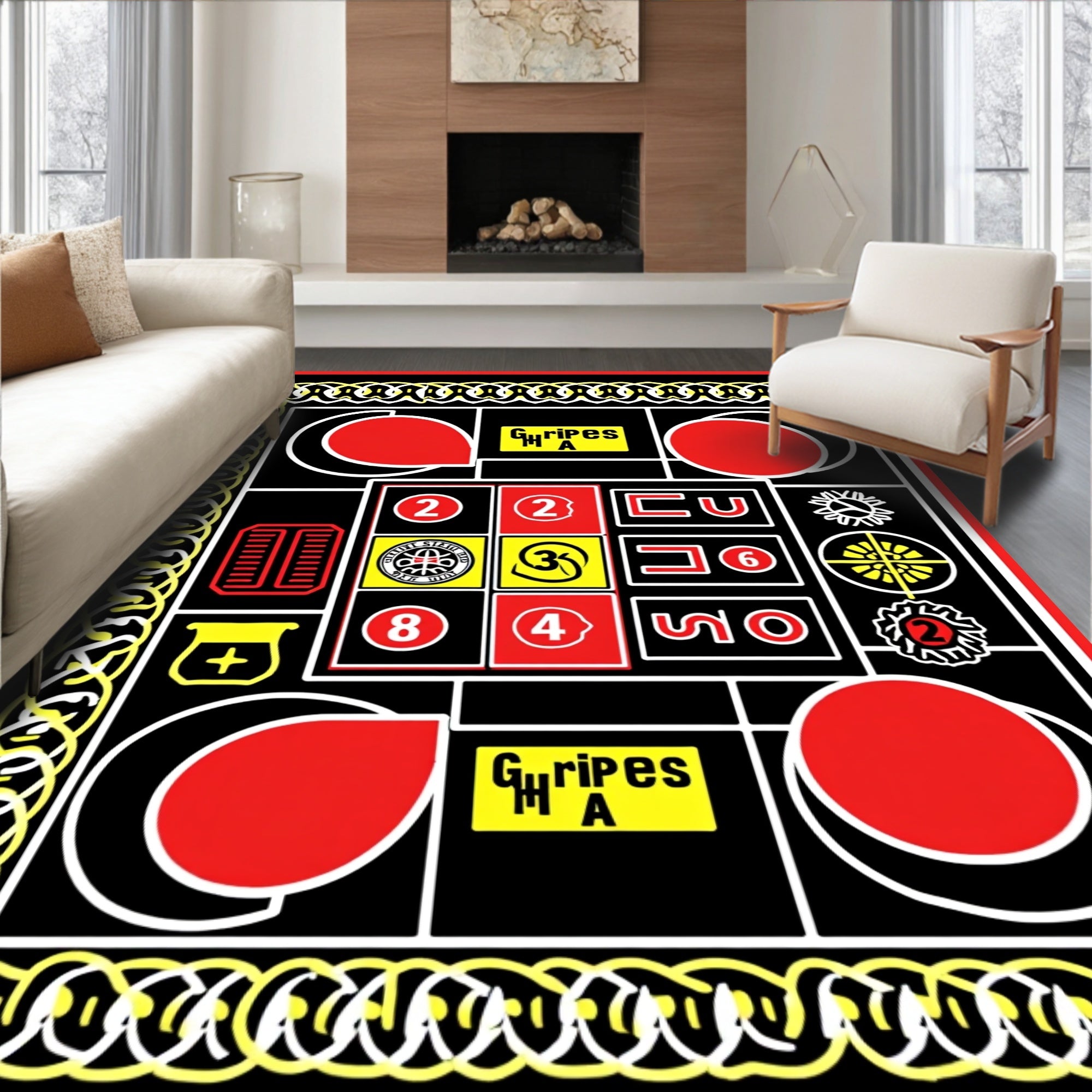 Bold Red Yellow Graphic Geometric Abstraction Rug