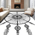 Tribal Feather Dreamcatcher Black White Rug