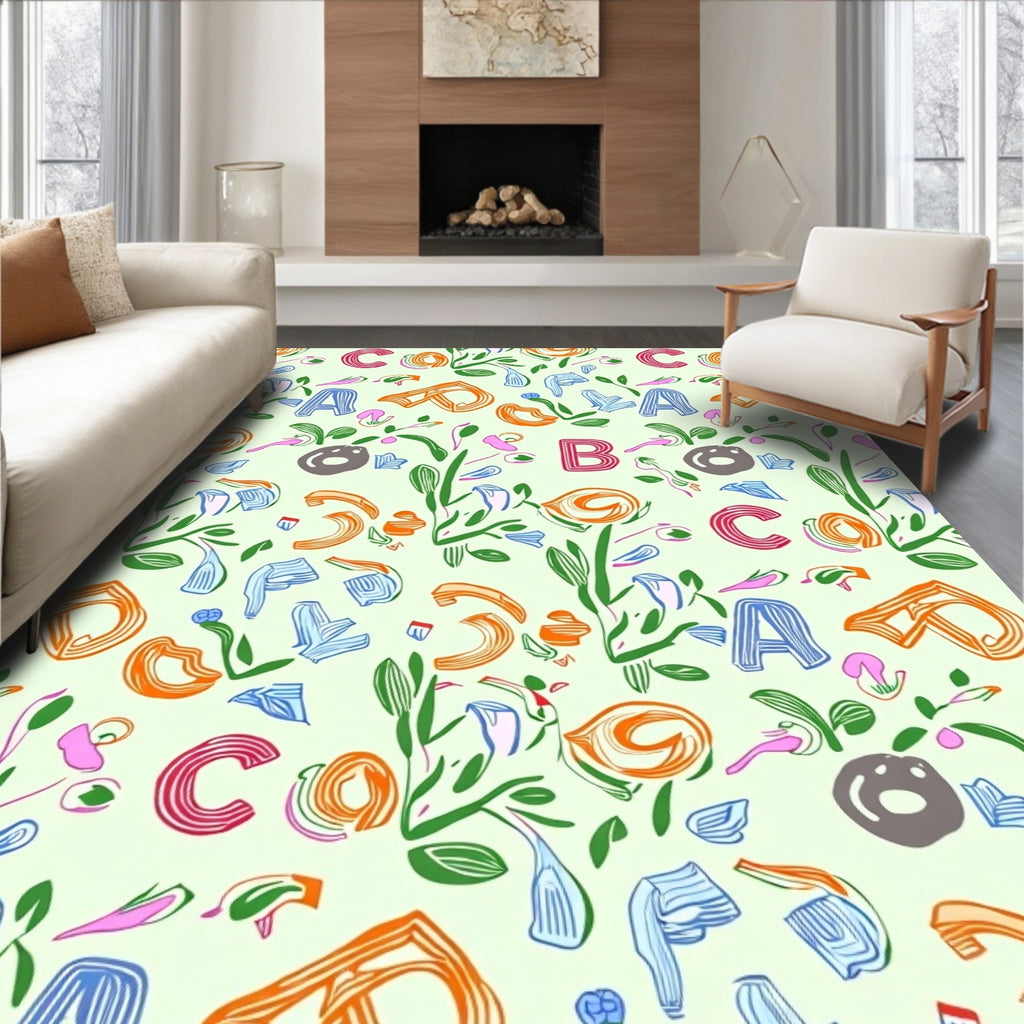 Playful Alphabet Garden Collage Rug